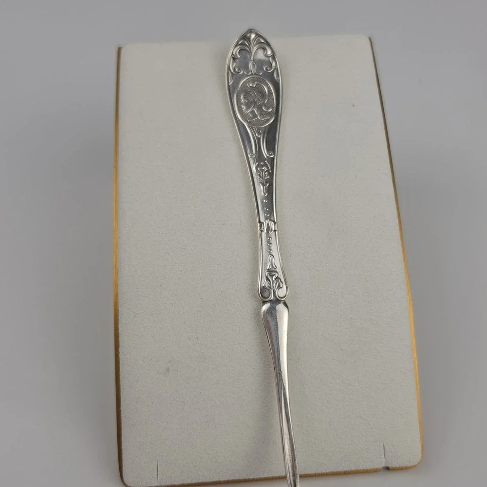 Antique Silver Nut Picks Set of 4 Helmeted Medallion Roman Warrior Design